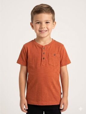 NWT Minoti Boys Short Sleeve Henley Tee Shirt Rust Orange Size 6